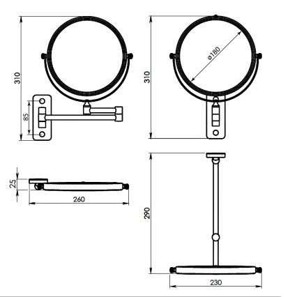 Gedy - Miroir mural cosmétique GAIA noir mat