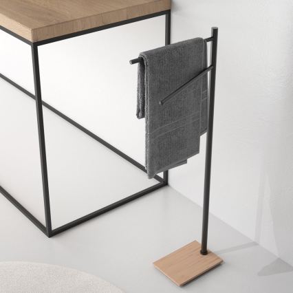 Gedy - Porte-serviettes sur pied TRILLY 83,5 cm noir mat/bambou