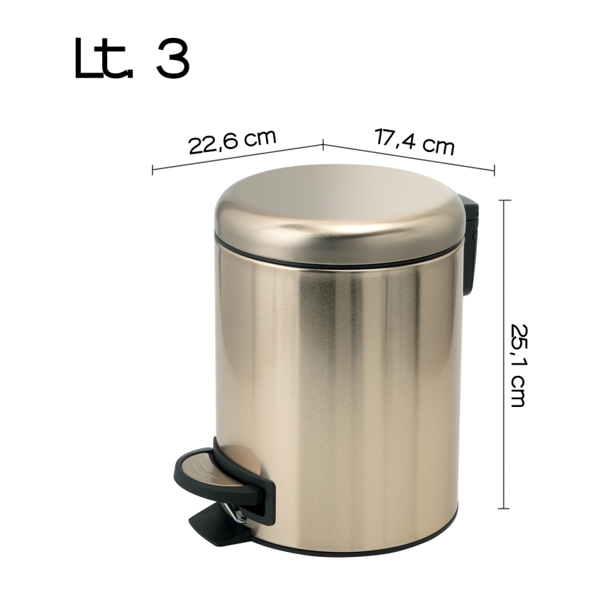 Gedy - Poubelle POTTY 3 l à fermeture amortie, dorée mate