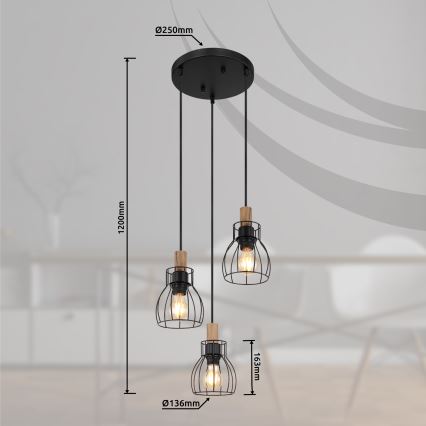 Globo - Suspension filaire 3xE27/40W/230V