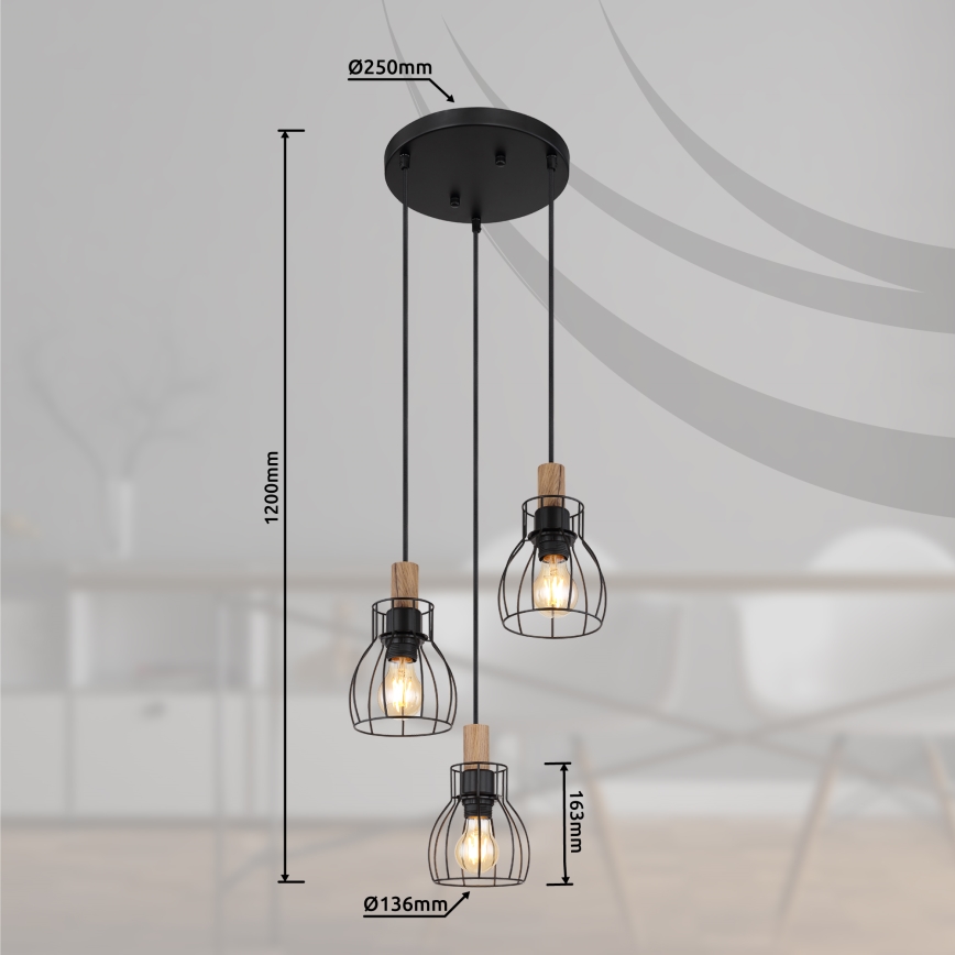Globo - Suspension filaire 3xE27/40W/230V