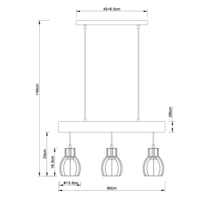 Globo - Suspension filaire 3xE27/60W/230V