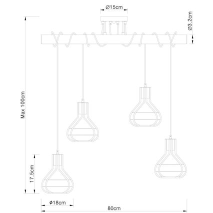 Globo - Suspension filaire 4xE27/60W/230V