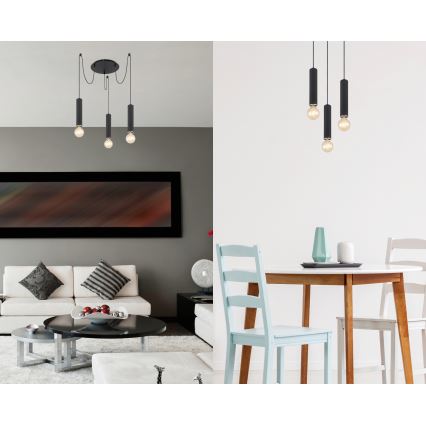 Globo - Suspension filaire 3xE27/60W/230V bois noir