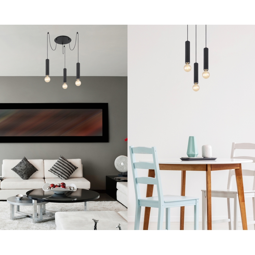 Globo - Suspension filaire 3xE27/60W/230V bois noir