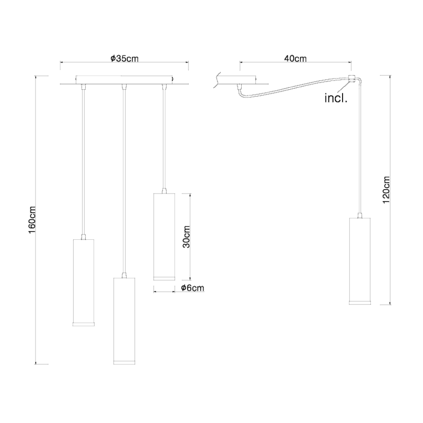 Globo - Suspension filaire 3xE27/60W/230V bois noir