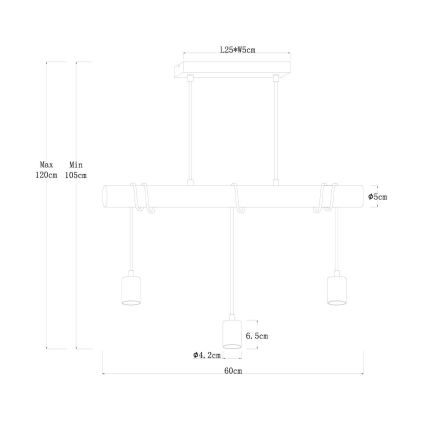 Globo - Suspension filaire 3xE27/60W/230V