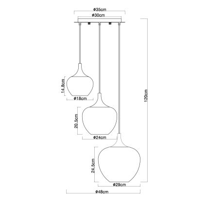 Globo - Suspension filaire 3xE27/40W/230V cuivre