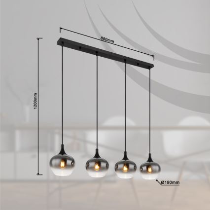 Globo - Suspension sur câble 4xE27/40W/230V noire