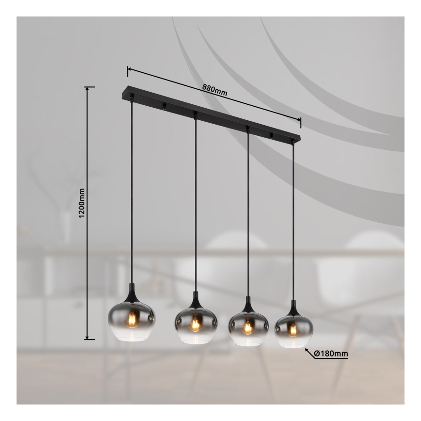 Globo - Suspension sur câble 4xE27/40W/230V noire