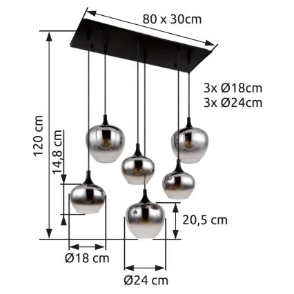 Globo - Suspension filaire 6xE27/40W/230V noir