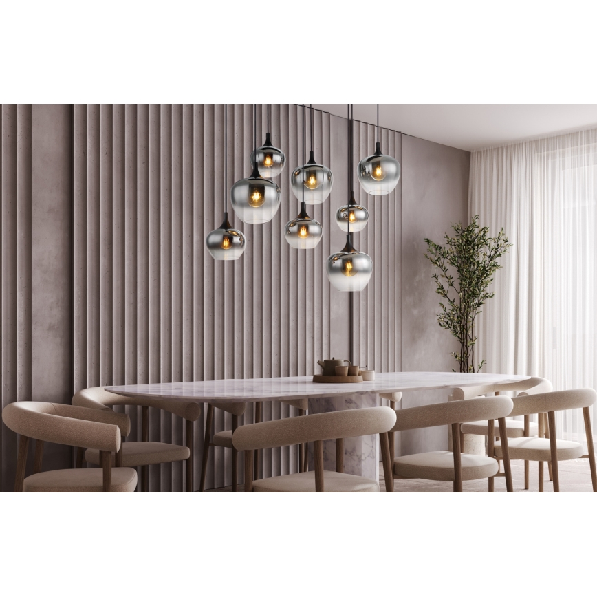 Globo - Suspension sur câble 8xE27/40W/230V noir