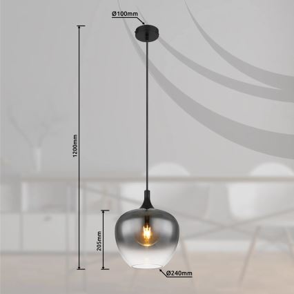 Globo - Suspension filaire 1xE27/40W/230V d. 24 cm noir
