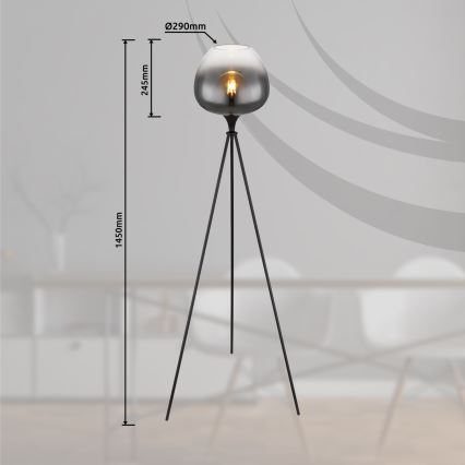 Globo - Lampadaire 1xE27/60W/230V noir