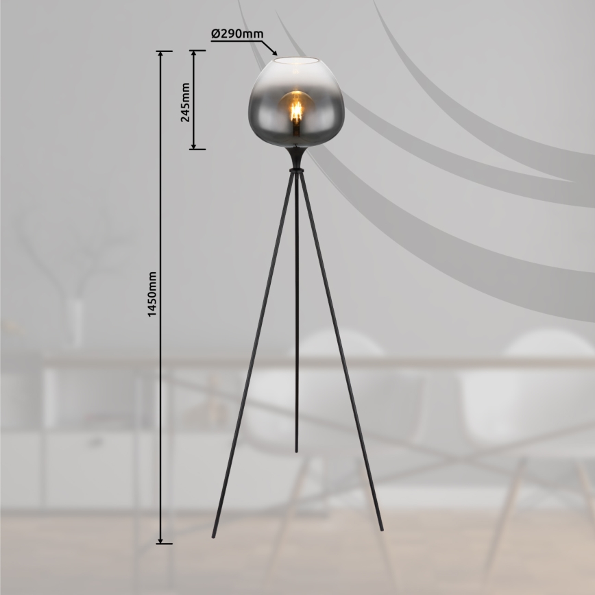 Globo - Lampadaire 1xE27/60W/230V noir
