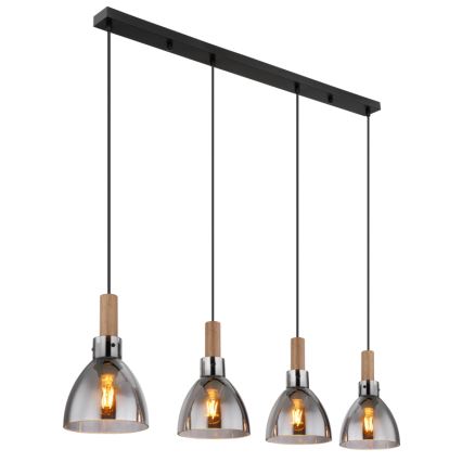 Globo 15550-4H - Suspension sur câble MATTEA 4xE27/6W/230V noir/verre fumé