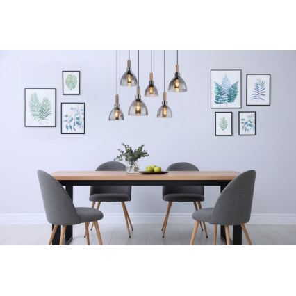 Globo - Suspension sur câble 6xE27/6W/230V noir/fumé