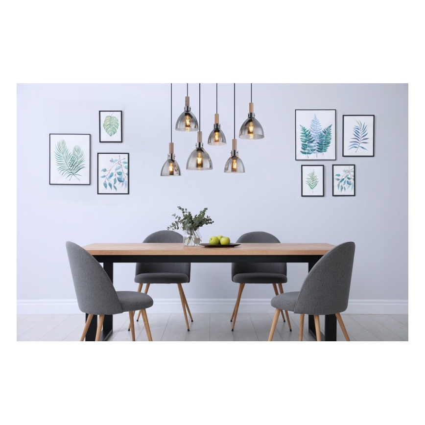 Globo - Suspension sur câble 6xE27/6W/230V noir/fumé