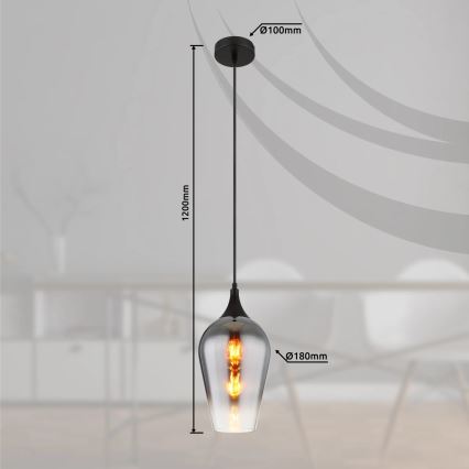 Globo - Suspension filaire 1xE27/60W/230V d. 18 cm noir