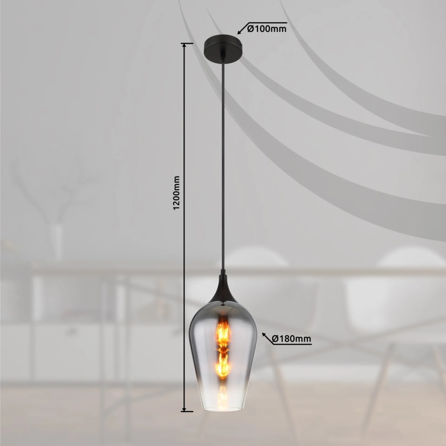 Globo - Suspension filaire 1xE27/60W/230V d. 18 cm noir