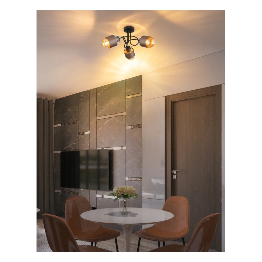 Globo - Lustre fixé au plafond 3xE27/40W/230V noir/bronze