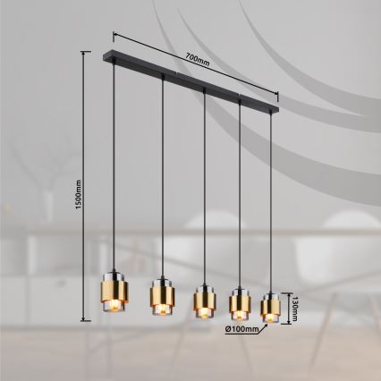 Globo - Suspension sur câble 5xE27/40W/230V noir/laiton