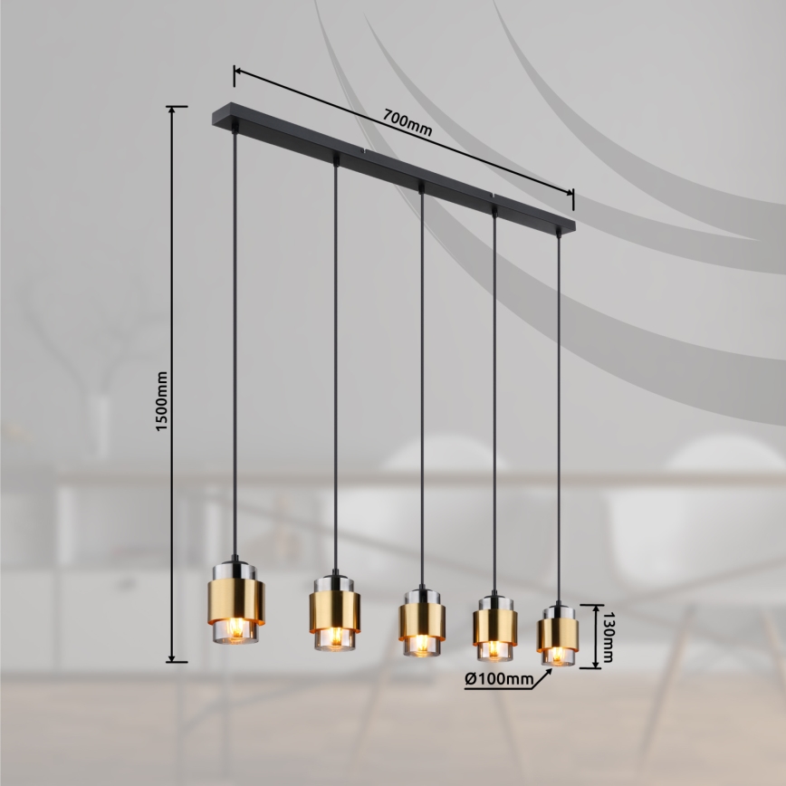 Globo - Suspension sur câble 5xE27/40W/230V noir/laiton