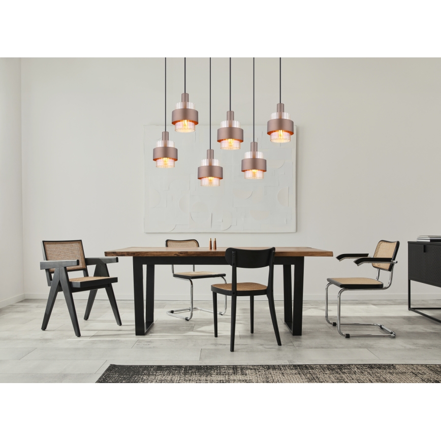 Globo - Suspension sur câble 6xE27/60W/230V marron