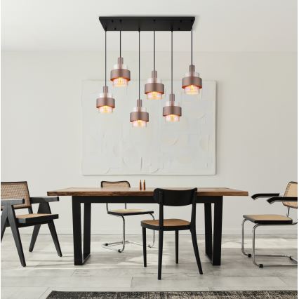 Globo - Suspension sur câble 6xE27/60W/230V marron