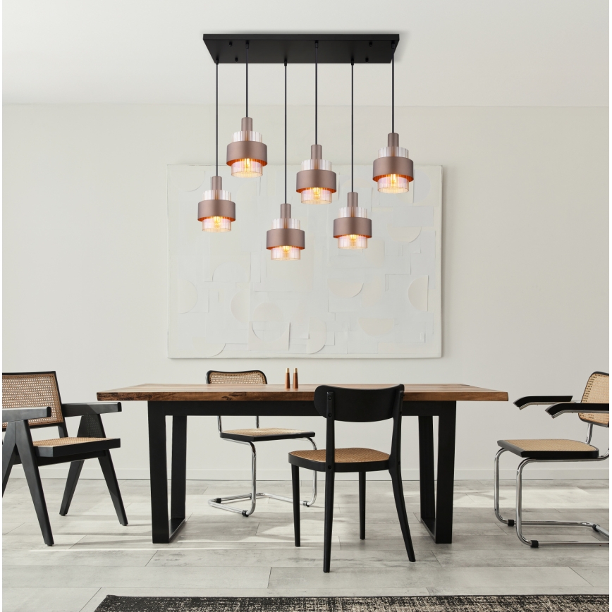 Globo - Suspension sur câble 6xE27/60W/230V marron