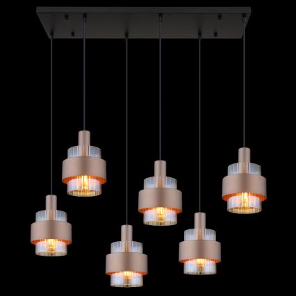 Globo - Suspension sur câble 6xE27/60W/230V marron