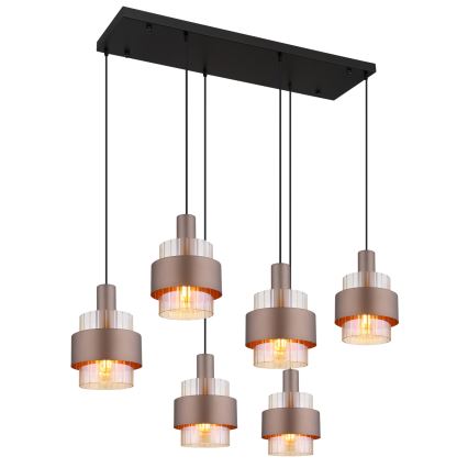Globo - Suspension sur câble 6xE27/60W/230V marron