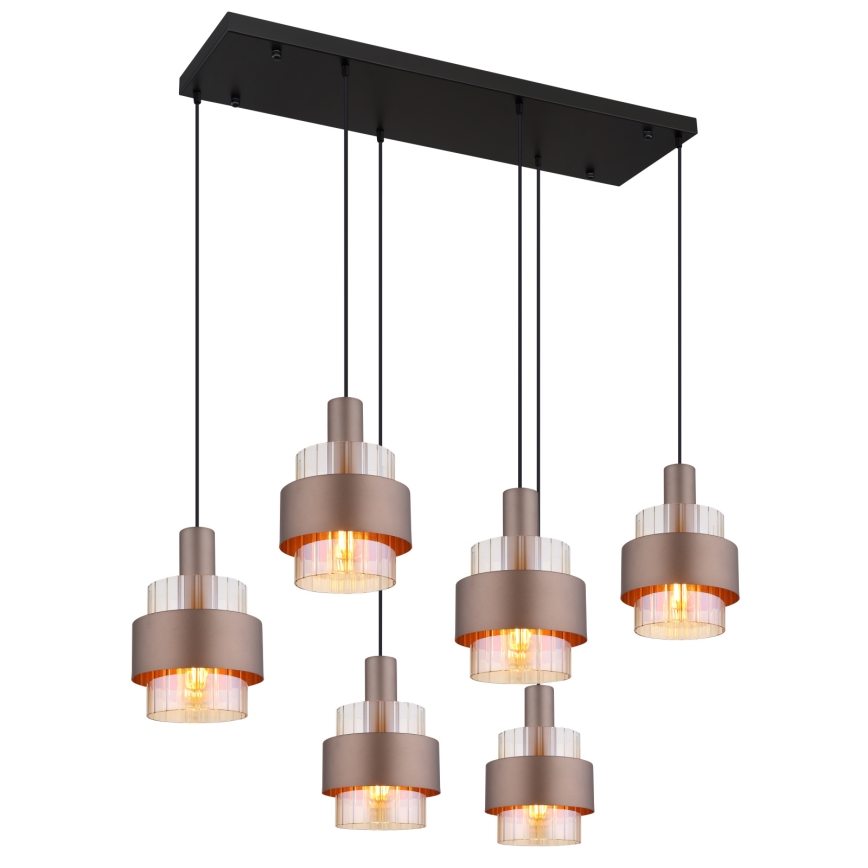 Globo - Suspension sur câble 6xE27/60W/230V marron