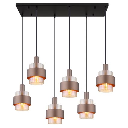 Globo - Suspension sur câble 6xE27/60W/230V marron
