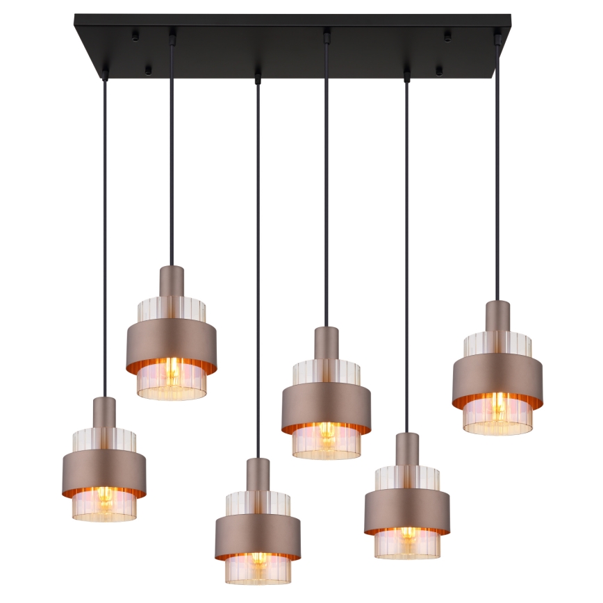 Globo - Suspension sur câble 6xE27/60W/230V marron
