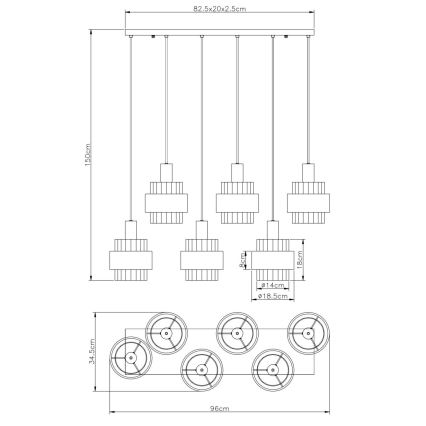 Globo - Suspension sur câble 6xE27/60W/230V marron