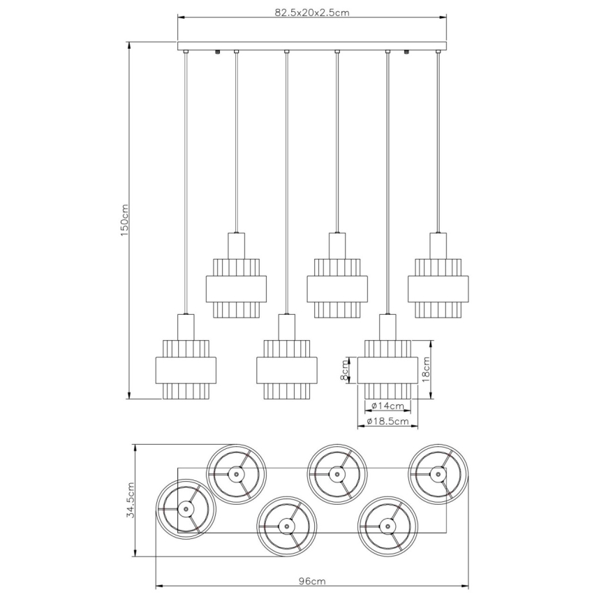 Globo - Suspension sur câble 6xE27/60W/230V marron
