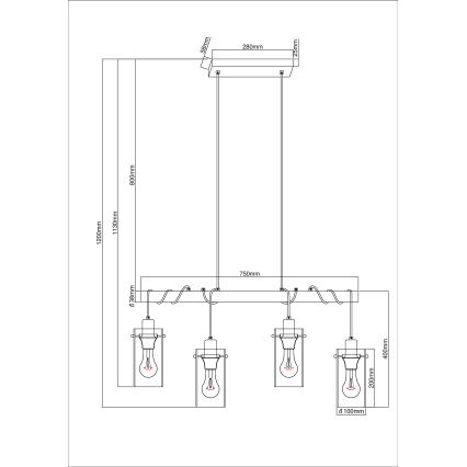 Globo - Suspension filaire 4xE27/40W/230V