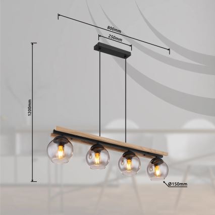 Globo - Suspension filaire 4xE27/25W/230V