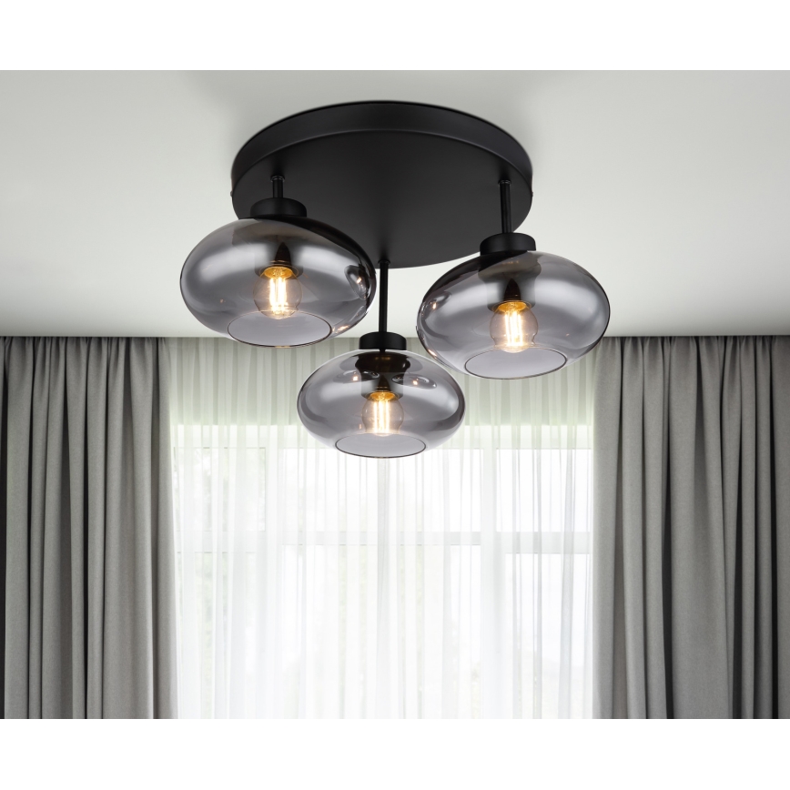Globo - Lustre plafonnier 3xE27ILLU/40W/230V noir
