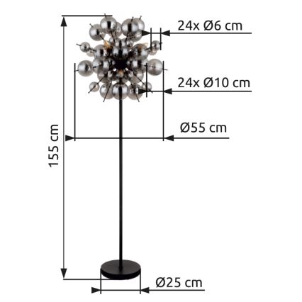 Globo - Lampadaire 6xE14/25W/230V noir/fumé
