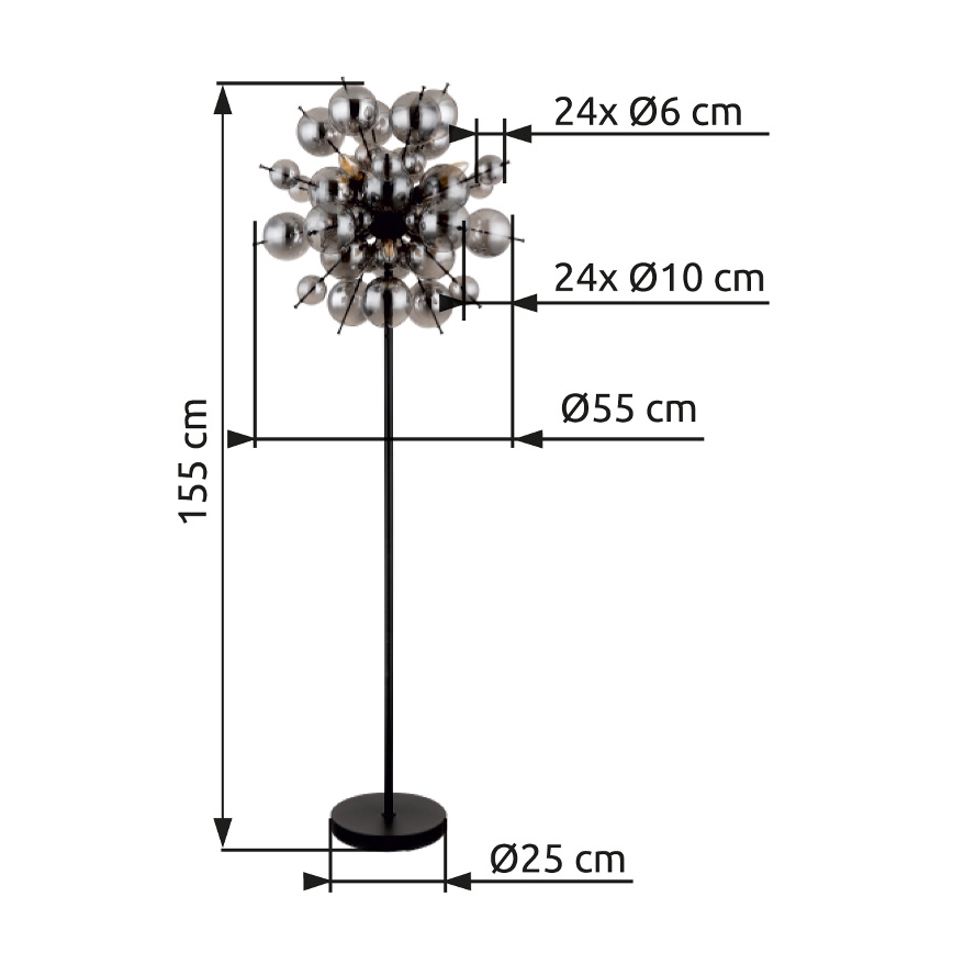 Globo - Lampadaire 6xE14/25W/230V noir/fumé