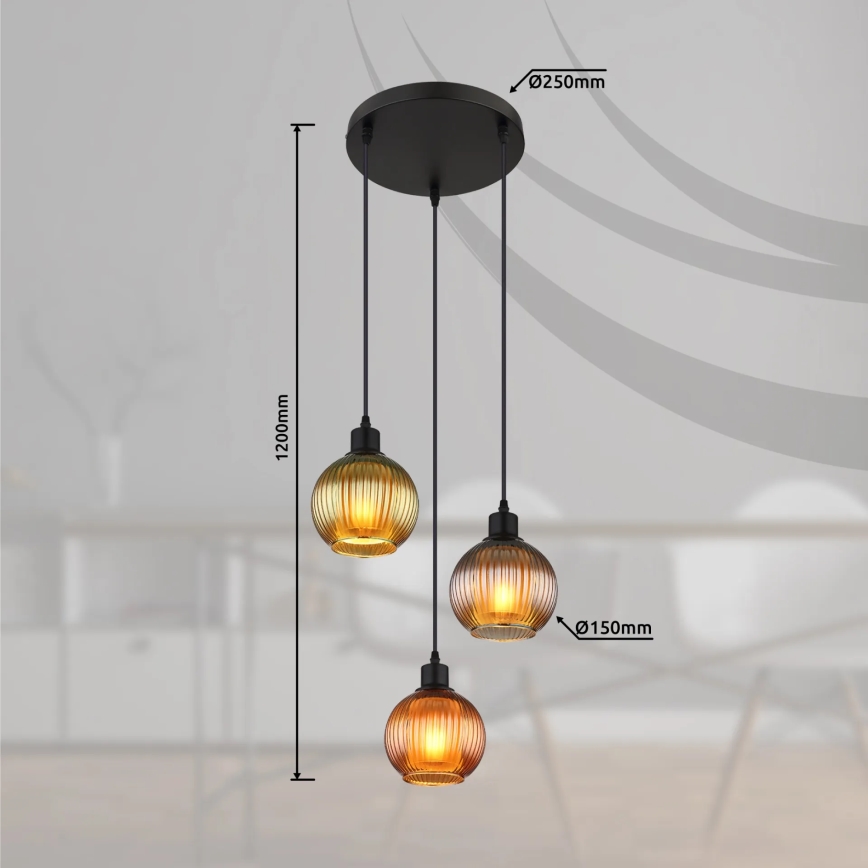 Globo - Suspension filaire 3xE27/25W/230V d. 36 cm cuivre/vert/bleu