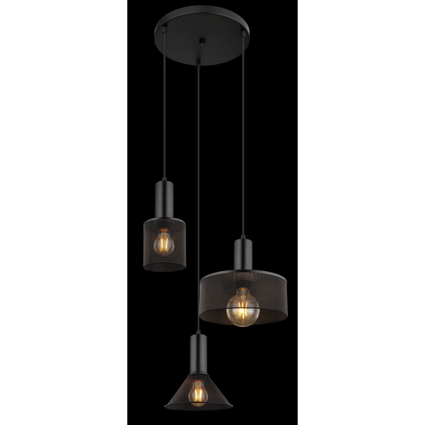 Globo - Suspension filaire 3xE27/60W/230V noir