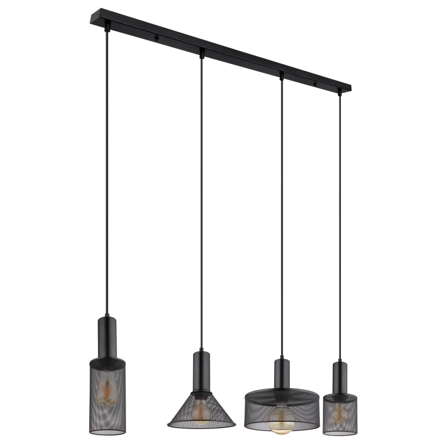 Globo - Suspension filaire 4xE27/60W/230V noir