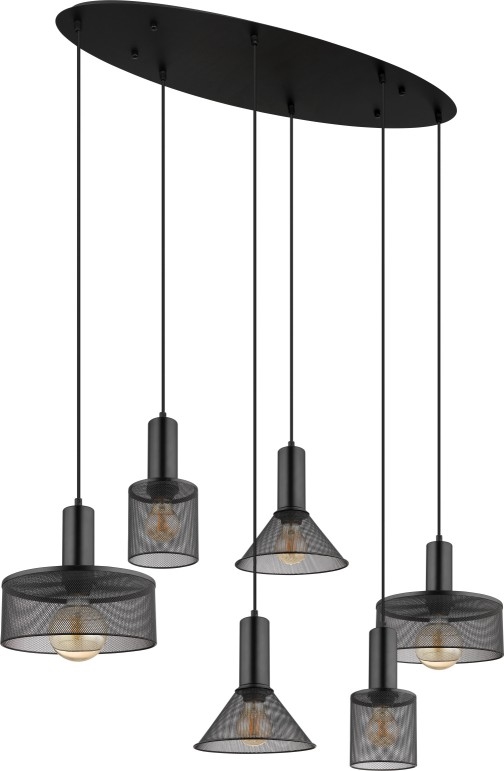 Globo 15648-6H - Suspension à câble JEDD 6xE27/60W/230V noire