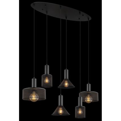 Globo 15648-6H - Suspension à câble JEDD 6xE27/60W/230V noire