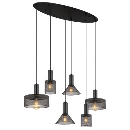 Globo 15648-6H - Suspension à câble JEDD 6xE27/60W/230V noire