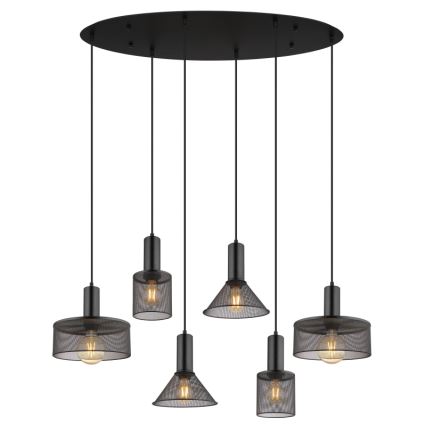 Globo 15648-6H - Suspension à câble JEDD 6xE27/60W/230V noire