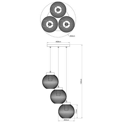 Globo - Suspension filaire 3xE27/60W/230V